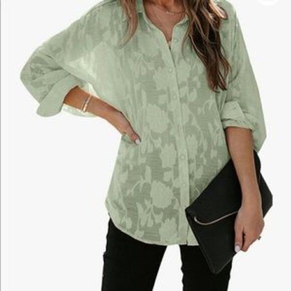 Floral Textured Button Down Over Shirt - Picture 1 of 6